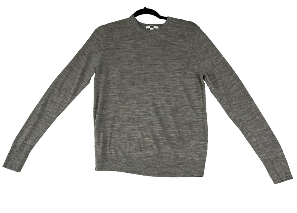 Uniqlo Sweater Womens Size Small Gray Crew Neck Thin Knit 100% Wool